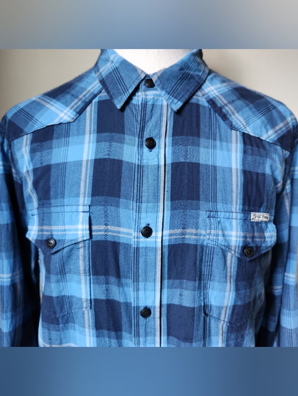 Lucky Brand Mens XL Blue Plaid Western Long Sleeve Woven Button Up Shirt